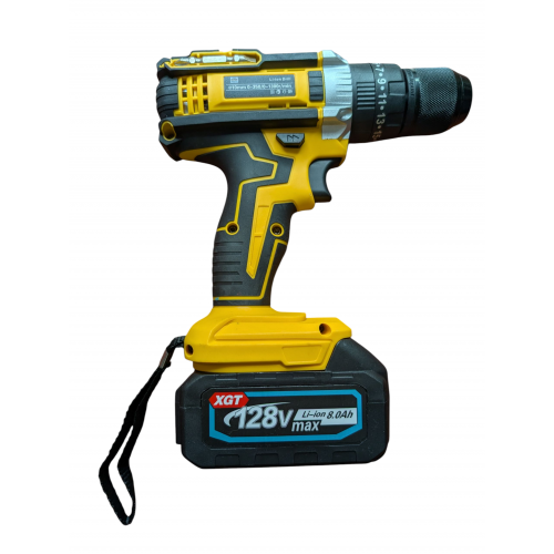Trusa 4 unelte German Meister cu 2 acumulatori și incarcator, 128V, 8 Ah, Galben