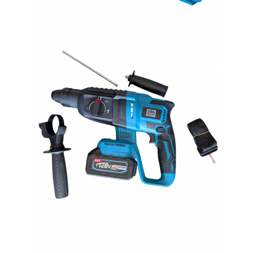 Trusă 5 unelte German Meister cu nivelă laser, 128V, 8Ah: rotopercutor, bormașină, pistol impact, flex